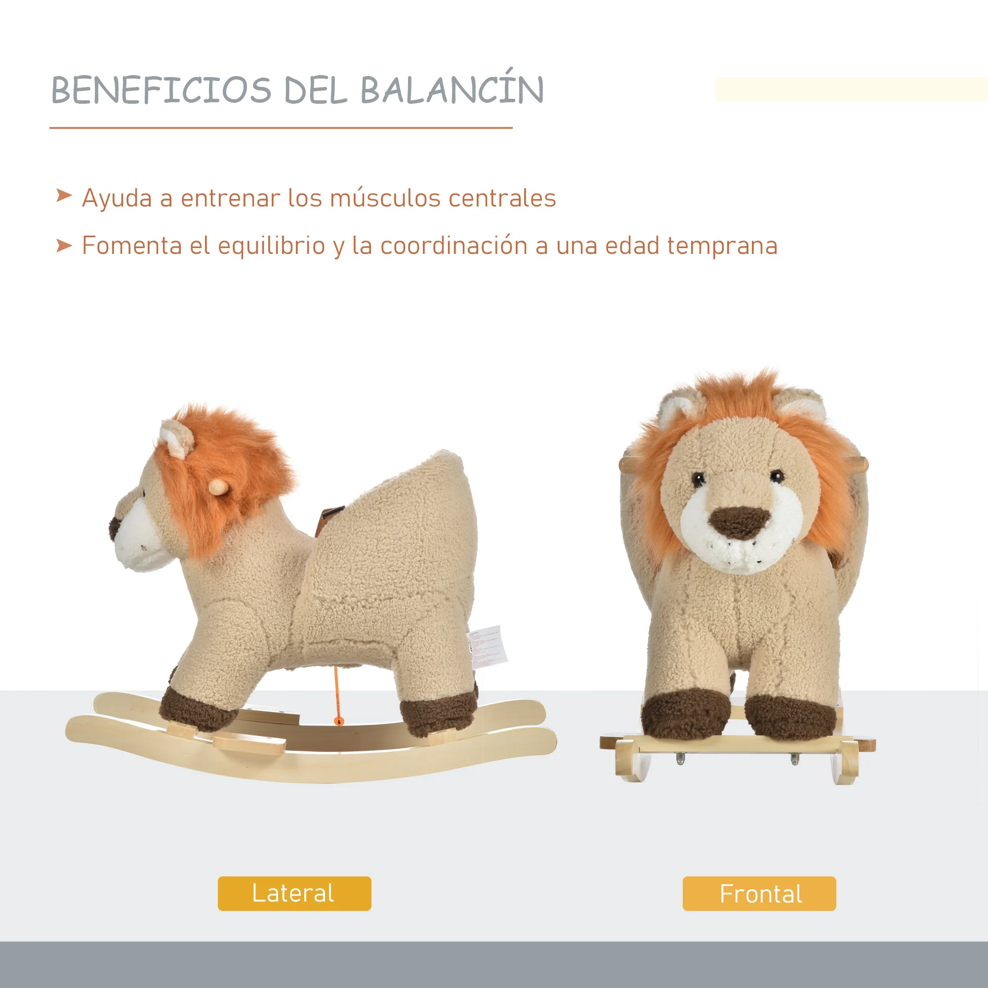 Imagen 6: HOMCOM Caballito Balancín León para Bebés de 18-36 Meses con Sonidos 68x35x50 cm