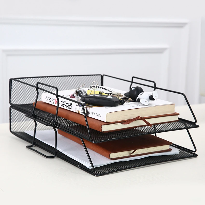 Stackable Metal Desktop Letter Tray, File Organizer, Sorter, Desk Document Organizer, Shelf Tray, Magazine Holder