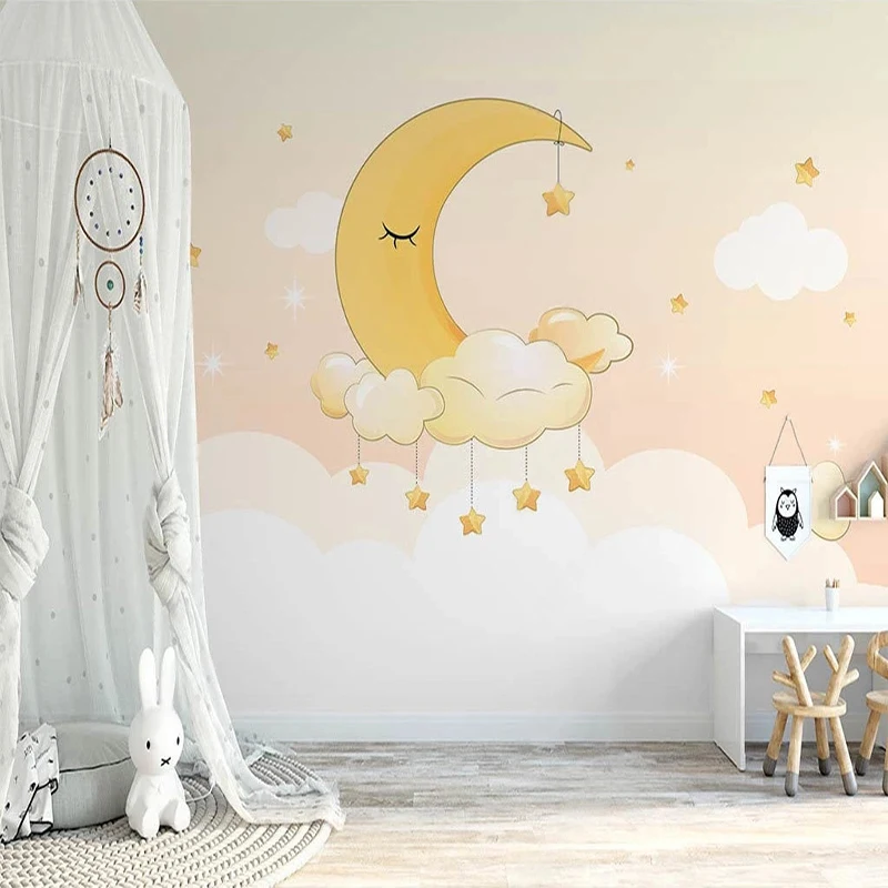 Custom 3D Mural Wallpaper For Children Starry Sky Moon Cartoon Clouds Background For Kid's Room Bedroom Wall Paper Home Decor