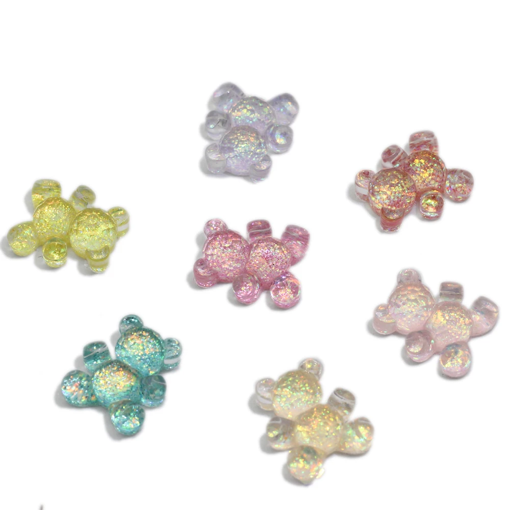 

50/100pcs Resin Colorful Glitter Gummy Bear Charms Resin Bear Charms Pendants For Nail Art Slime Charms Jewelry DIY Making