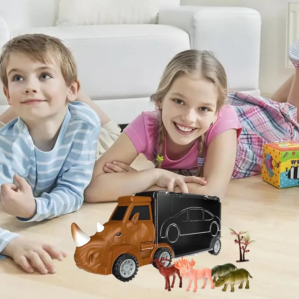 Dinosaur Transport Truck Carrier - Large Dino Transport Car Playset  with 4 Small Dinosaur Figures and A Tree  Gift for Kids