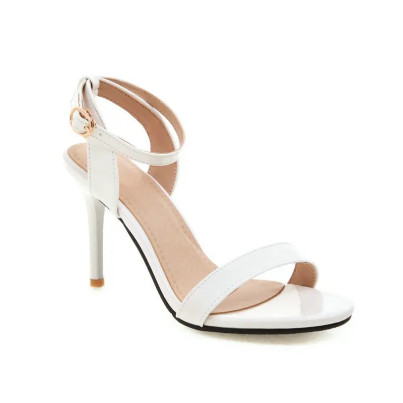 ZawsThia 2026 Summer Patent PU Yellow White 9cm Thin High Heels Pumps Peep Toe Sexy Woman Wedding Shoes Sandals Big Size 33-50