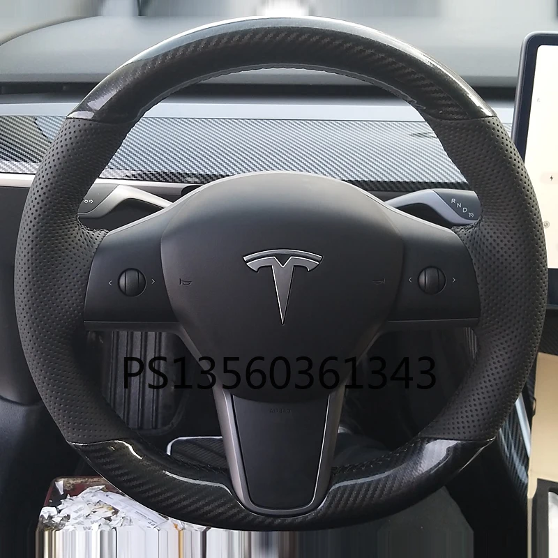 For Tesla model S model X Model 3 hand-stitched leather flip-furry steering wheel cover special