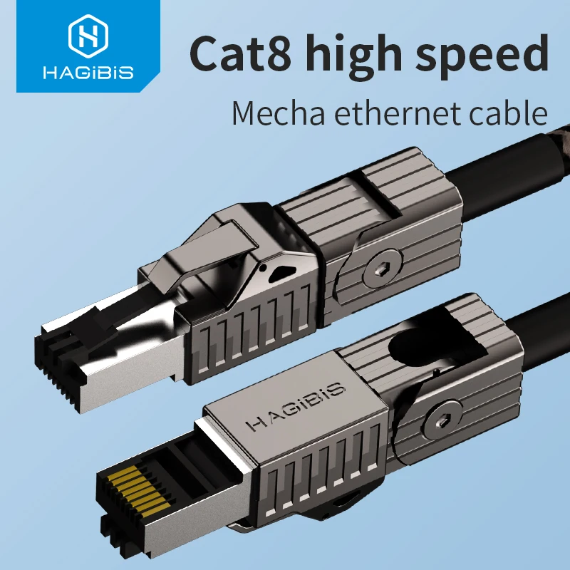 Hagibis – câble Ethernet Cat8 Super rapide, cordon de raccordement réseau RJ45 S/FTP Cat8 lan avec connecteur en alliage pour routeur PC, 40Gbps