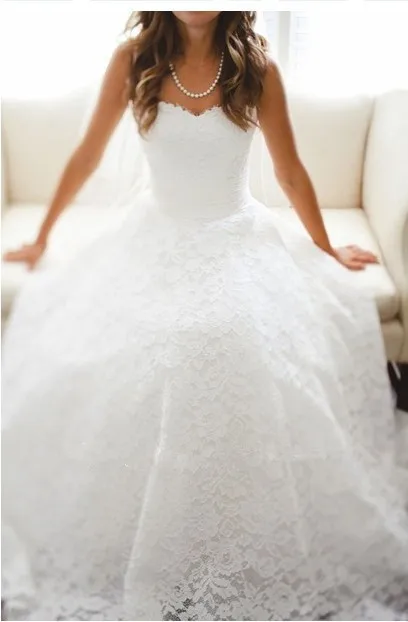 Vestido de novia largo hasta el suelo, plisado, encaje blanco, elegante, escote en A, 2018