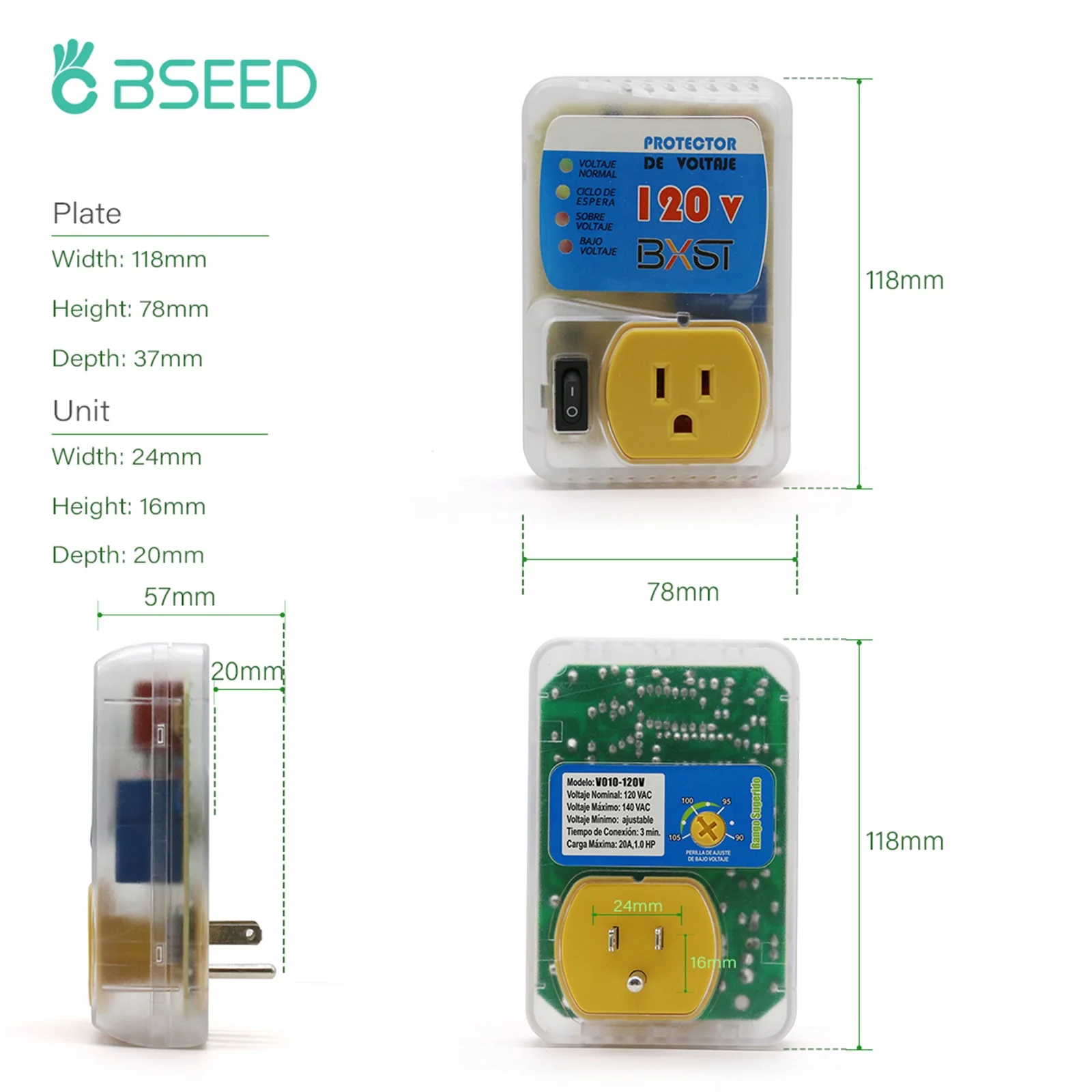 Bseed 20a eua padrão soquete amarelo americano padrão painel de computador eletrodomésticos protetor contra surtos soquete tensão eua plug