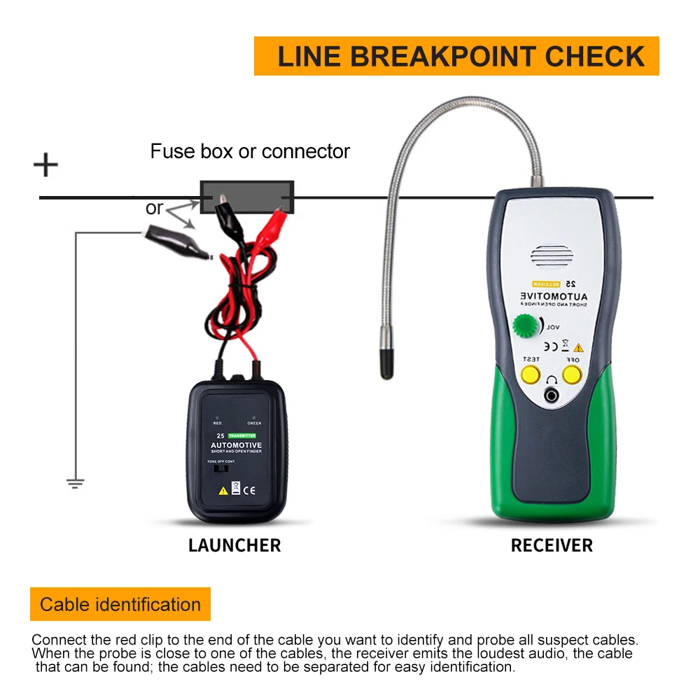 Holdpeak HP-25 Automotive Cable Wire Tracker Tester,for Airbag, Automobile lines and Machine lines Installation and Maintenance