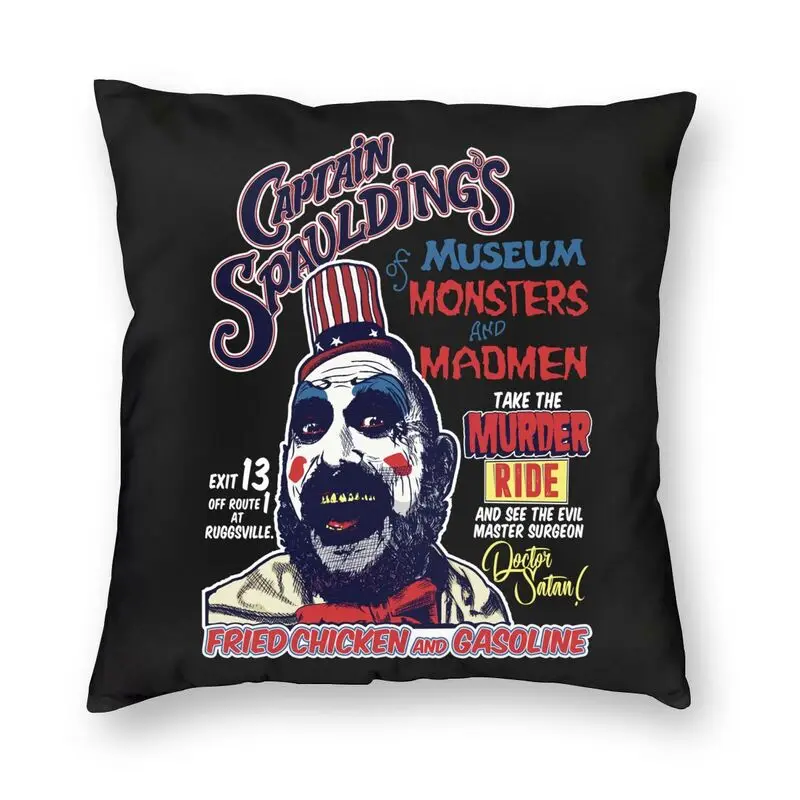 Captain Spaulding Cushion Cover 40x40 Decoration 3D Printing Horror Film House of 1000 Corpses Throw Pillow for Car Two Side