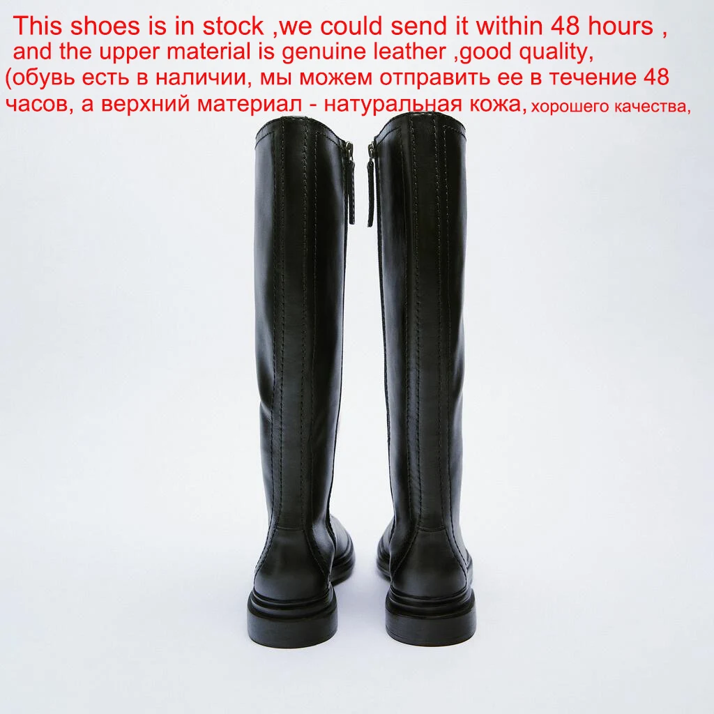 Meotina INS ZA Genuine Leather Motorcycle Boots Women Zipper Flat Knee High Boots Ladies Lace Up Leather Shoes Autumn Winter 41