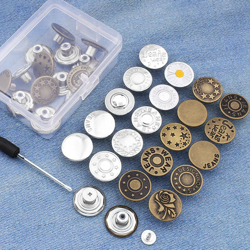 10Pcs Metal Buttons Snaps Screwdriver For Clothes Jeans Retro Free Sewing Adjustable Detachable Reusable Decoration Sewing Tools