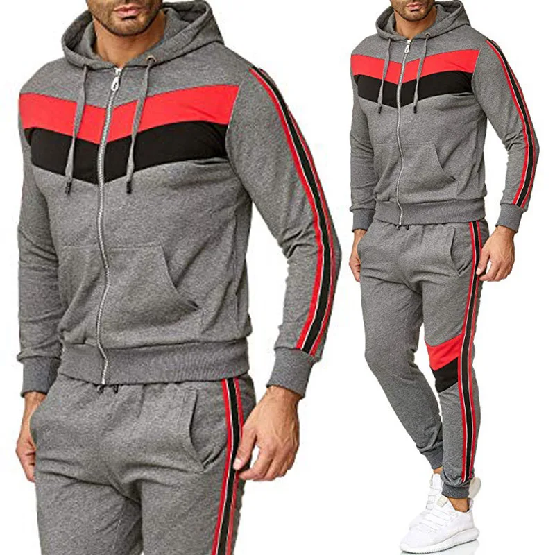 

Men's Tracksuits 2021 Mens Fitness Stitching Sweatshirt Set Male Jogger Sportswear Suit Man Cardigan Hoodies Pants Sports Suits