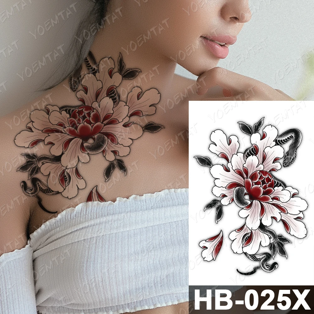 Waterproof Temporary Tattoo Sticker Dark Snake Peony Flower Koi Old School Flash Tatto Women Men Body Art Arm Thigh Fake Tattoos