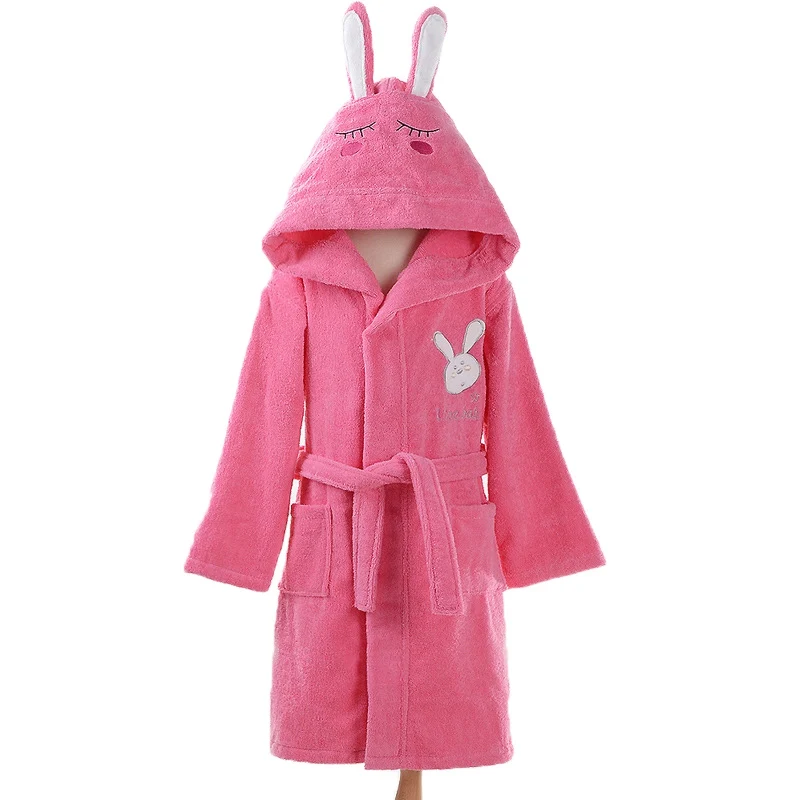 Lovely Kids Robe Boy and Girls Hooded Toweling Terry Robe 100% Cotton Winter Warm Bathrobe Soft Sleeprobe Kids Casual Homewear