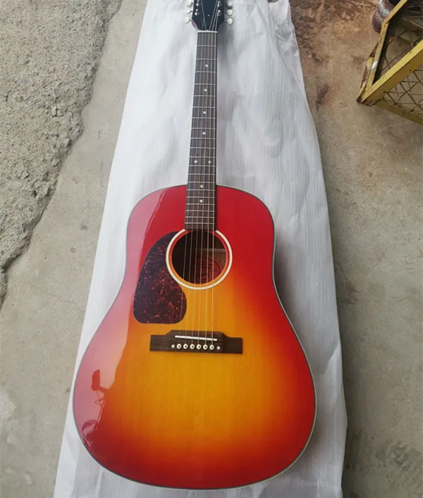 

Custom Sloping Shoulder Acoustic Guitar, One Piece Head Cherryburst, Left Handed, Professional 6 Strings, Free Shipping