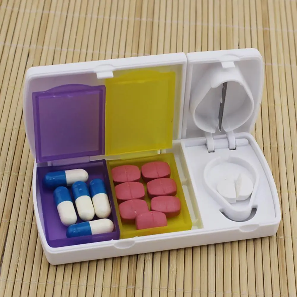 Creative Portable Pill Dispenser Seal Medicine Box Drug Storage Case Pill Cutter Splitter Pill Case with Blade