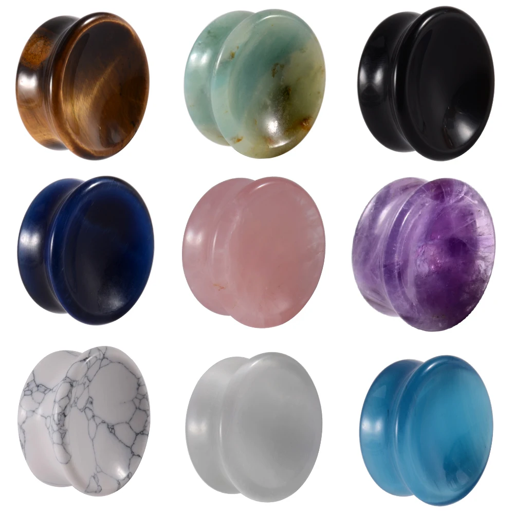 1Pc Organic Natural Stone Ear Plug Ear Guage Tunnels Streamer Flare Saddle  Ear Expander Stretcher Piercing Body Jewelry 6-25mm