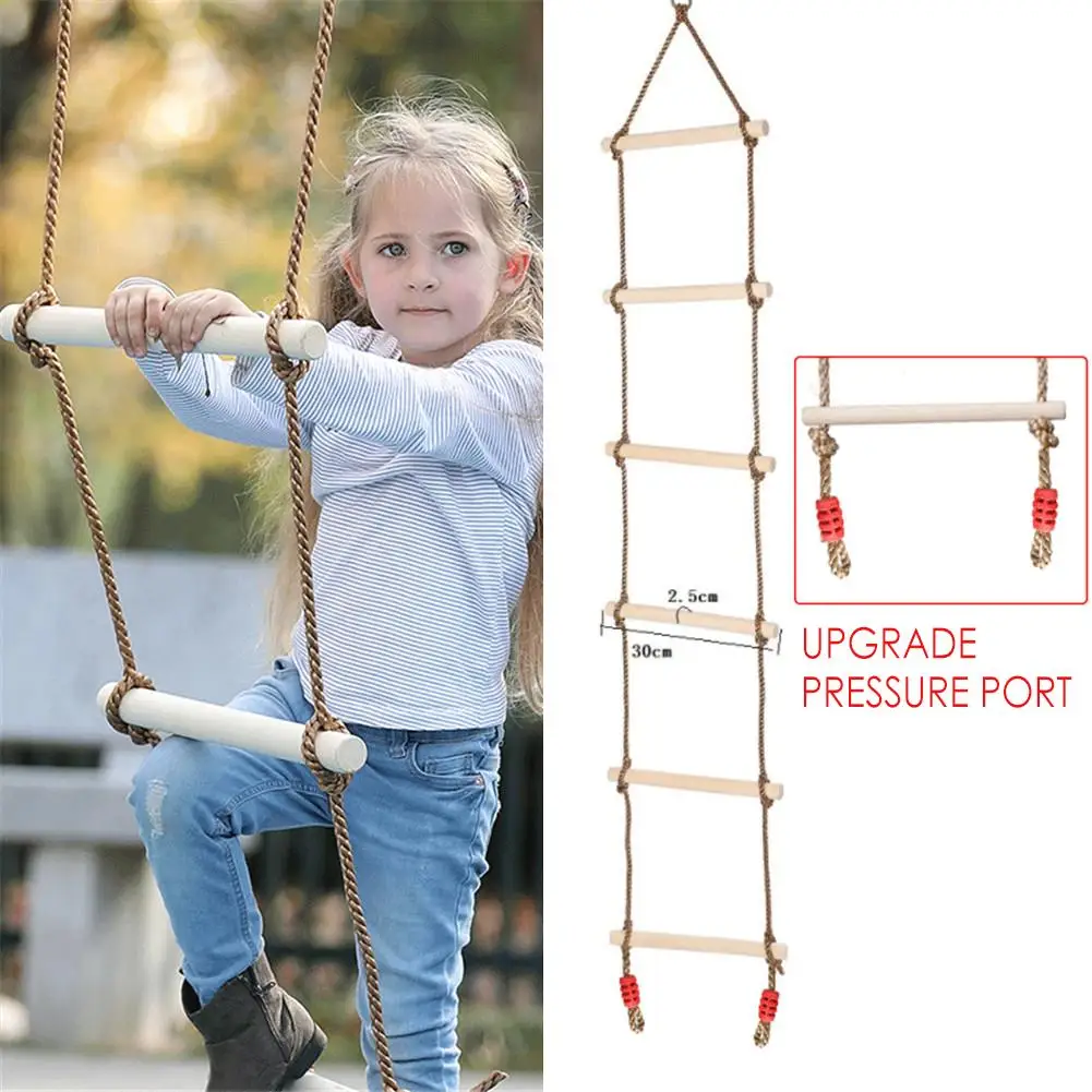 Multi Rungs Wooden Rope Ladder Climbing Toy Kids Safe Rope Swing Interactive Accessories Baby Children Outdoor Sports Play Toys