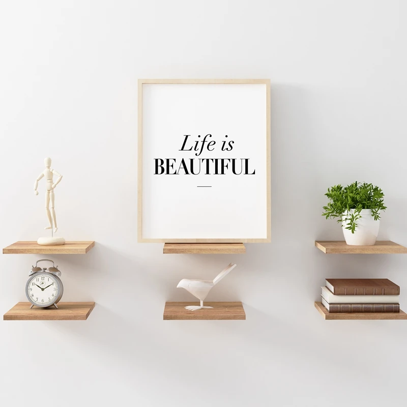 Modern Home Decor Beautiful Life Typography Quote Canvas Art Print Poster Black White Minimalist Canvas Painting Wall Art