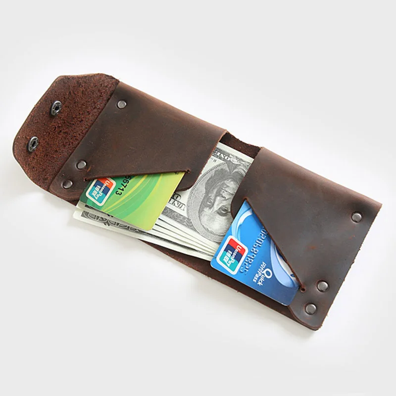100% Genuine Leather Men Wallets Crazy Horse Leather Purse Carteira Masculina Retro Handmade Short Wallet Small Change Purse