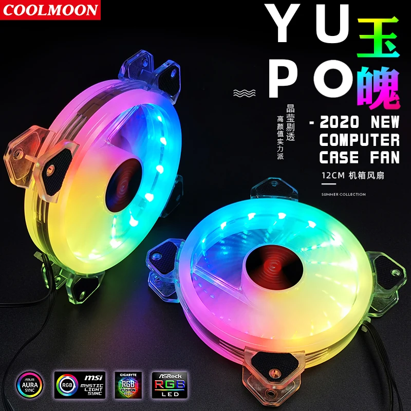 Coolmoon 120mm PC Computer Case Fan Cooling Cooler 6 PIN Adjustable RGB Led 12V Mute RGB Case Fans Adjust Speed  cooler fan