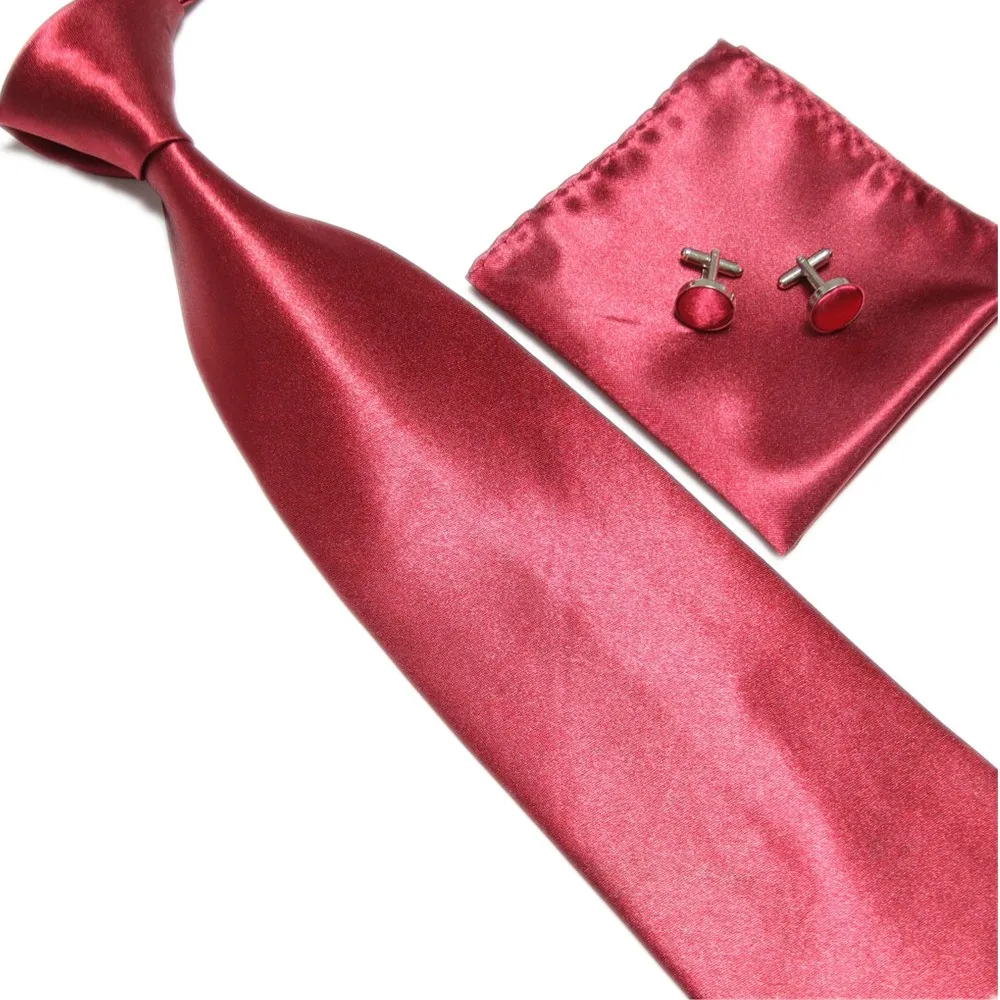 Men Tie set Mariage Office Mens Ties for men Business Pocket square Burgundy Wedding cufflinks Handkerchief