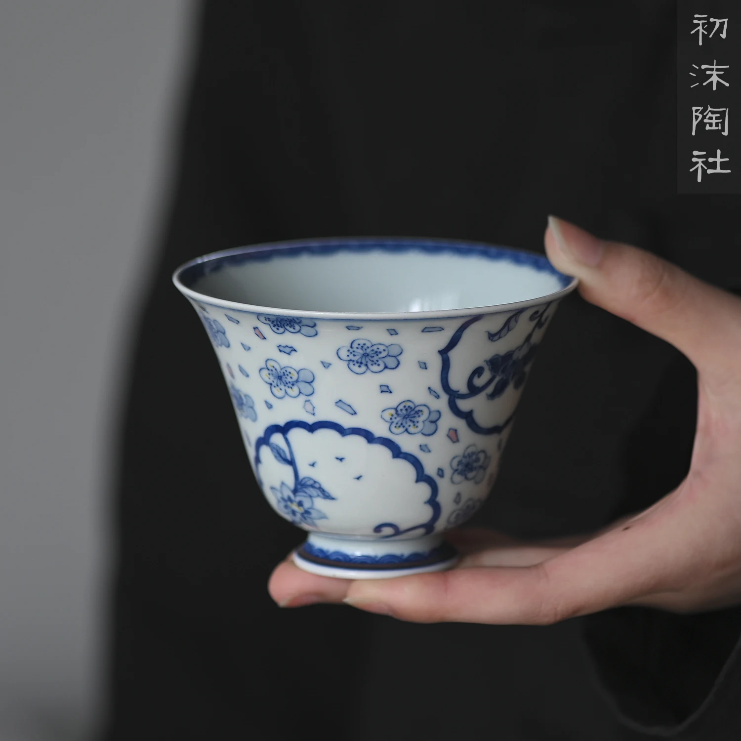 ★★★society Jingdezhen underglaze blue and white yulan cup Kungfu large tea cup drinking kungfu tea set household ceramics