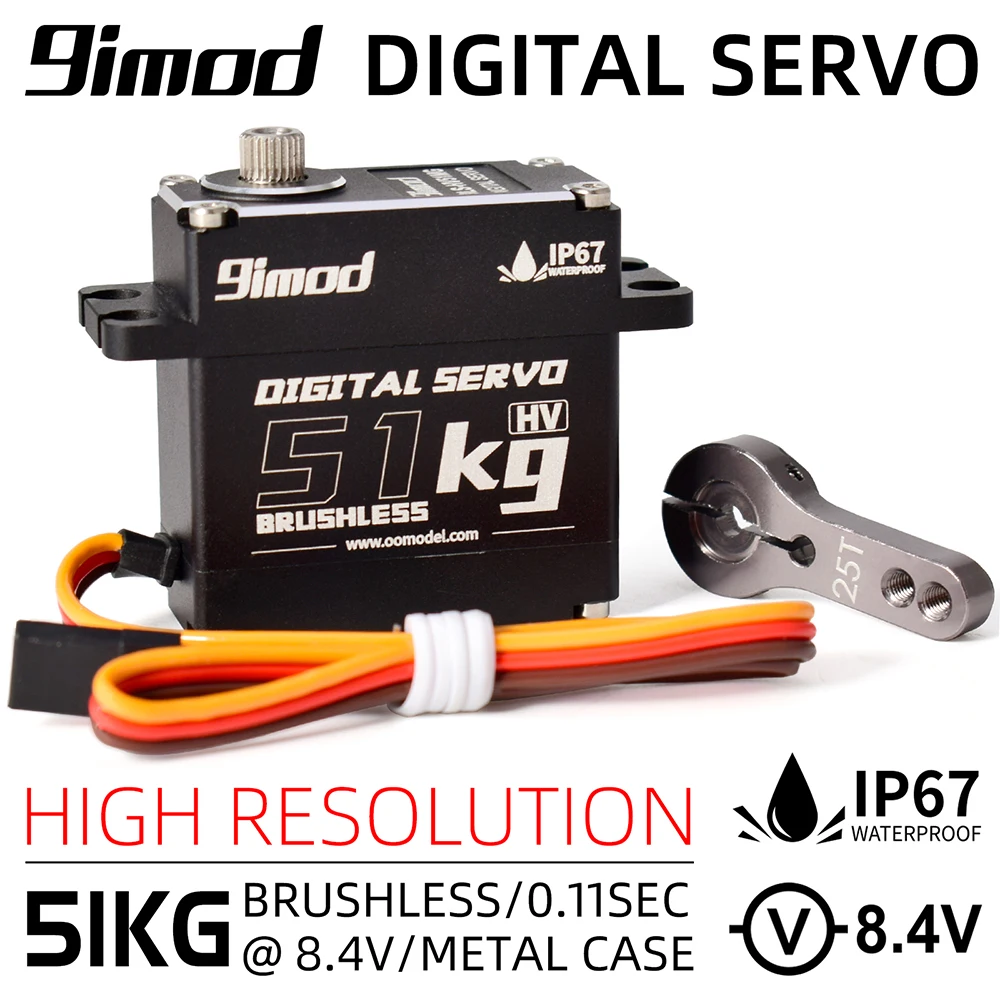 

9imod Waterproof 51KG BLS-HV51MG 8.4V HV Brushless Digital Servo for 1:8 1:10 RC Crawler Boat Robot DIY