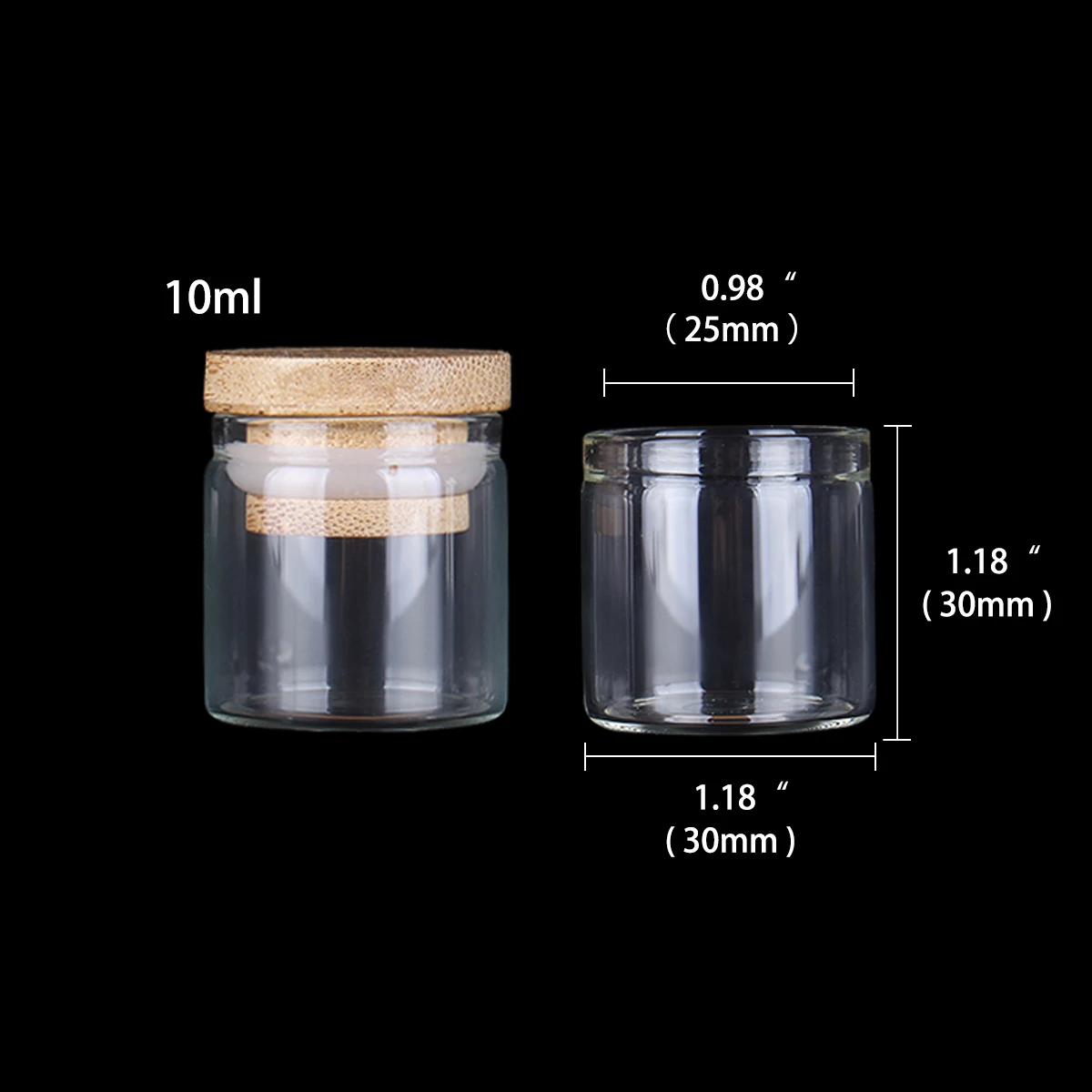 12pcs 10ml 30*30mm Small Transparent Glass Bottles Jar Vials with Bamboo Lids for Art Crafts Wedding Favors