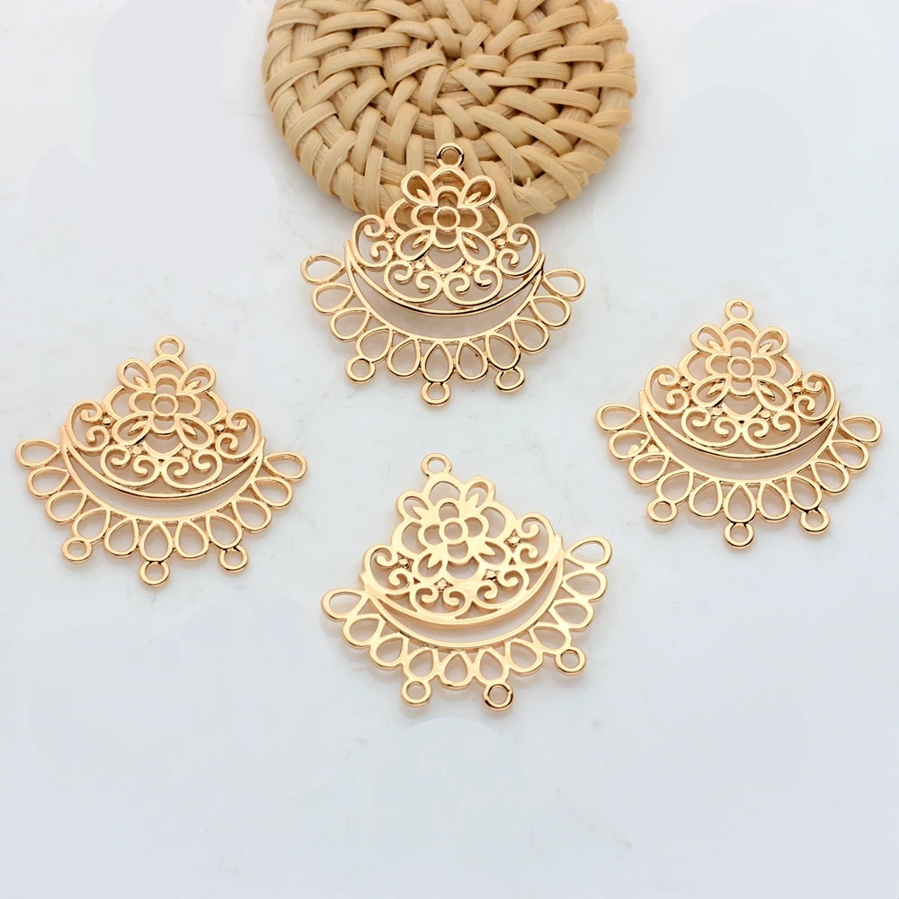 Copper Metal  Real  Plated Hollow Flowers Connector Charms 2PCS/lot For DIY Earrings Jewelry Findings Making Accessories