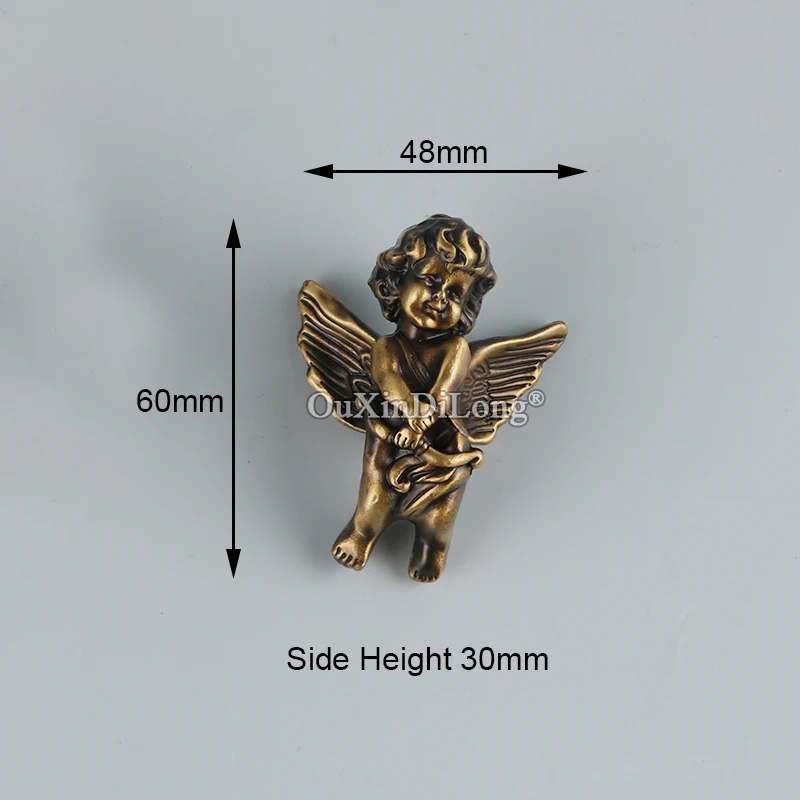Retro 4PCS Solid Brass French Angel Furniture Handles Bronze Drawer Pulls Cupboard Wardrobe Closet TV Cabinet Pulls Knobs