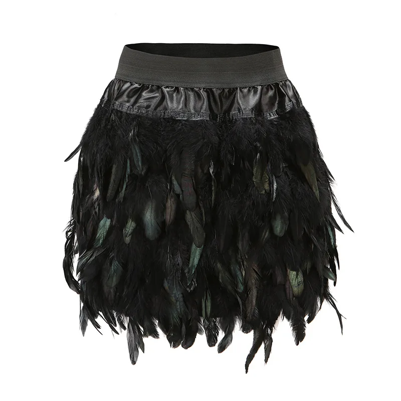 Feather Skirt Mini Length Double Layer Fabric Lined Feather Skirt for Party Event Plumage Plume Skirt