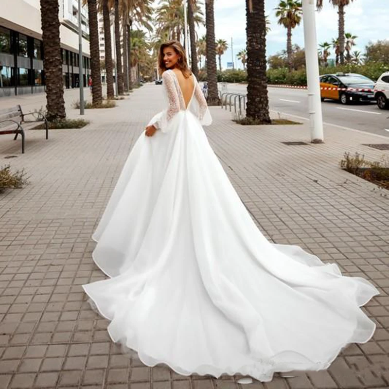 2022 abiti da sposa bohémien Sexy scollo A V una linea di pizzo Glitter abito da sposa da spiaggia Plus Size abiti da sposa Boho su misura