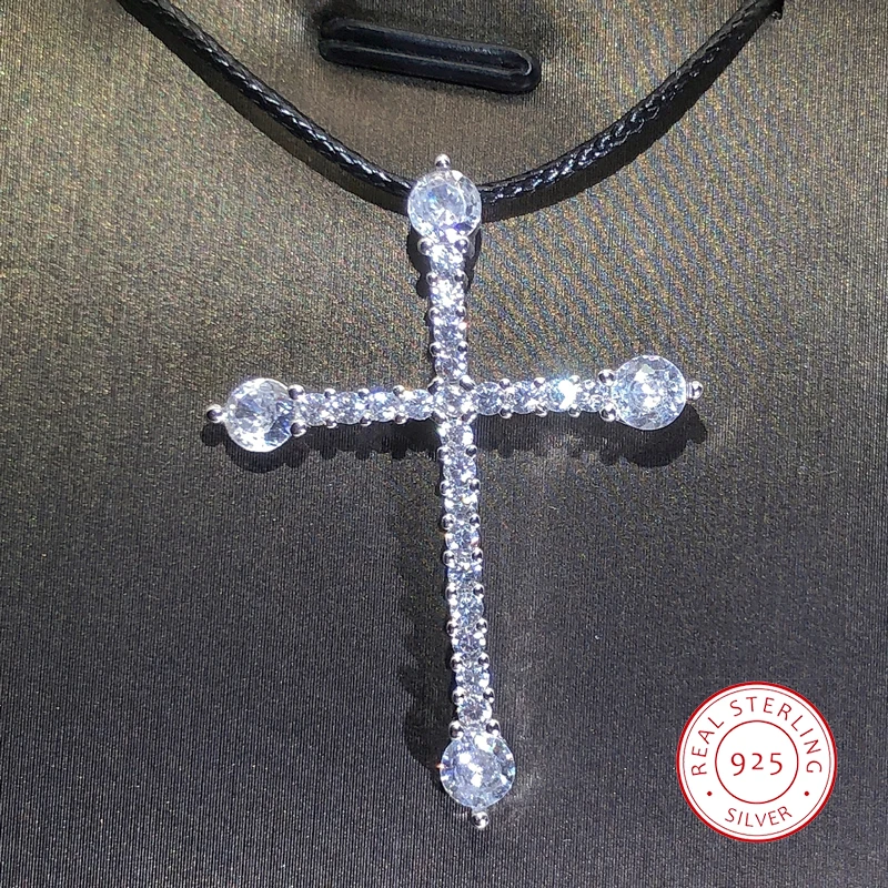 Classic Retro Shiny Cubic Zirconia Cross For Women Fashion 925 Silver Crystal Cross Choker Pendant Necklace Party Jewelry