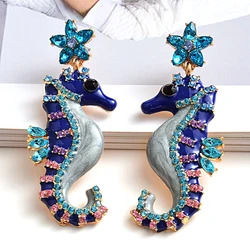 New design Long Seahorse shaped earrings High-quality Metal oiled crystals Drop earring Fashion Jewelry Accessories For Women