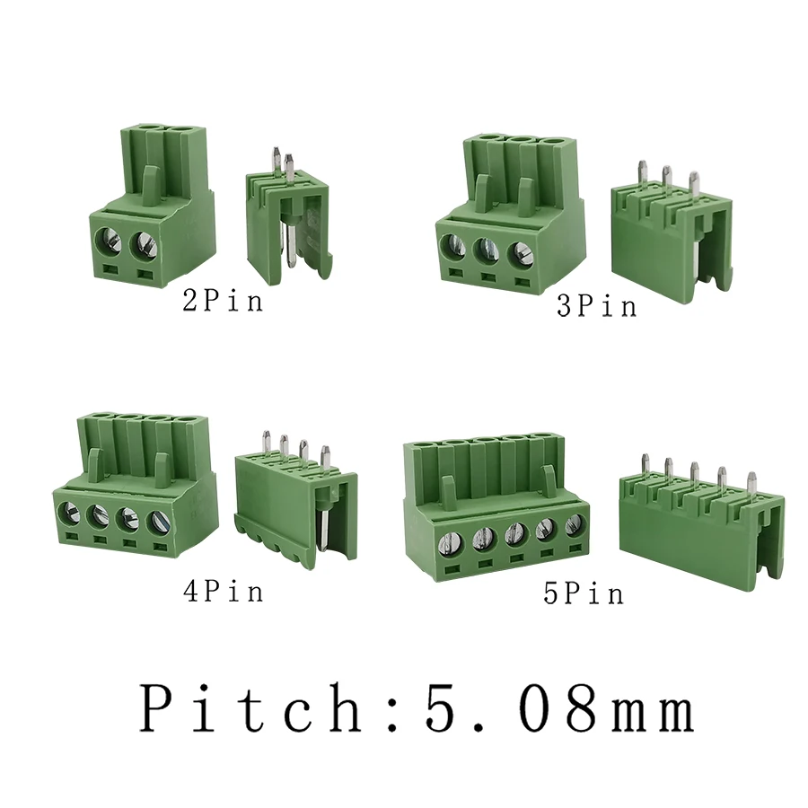 5Pair 2EDG 5.08 PCB terminal Block Connector 5.08mm Socket Plug Screw Terminal Block 2-12Pin 2edg Straight Needle Header Socket