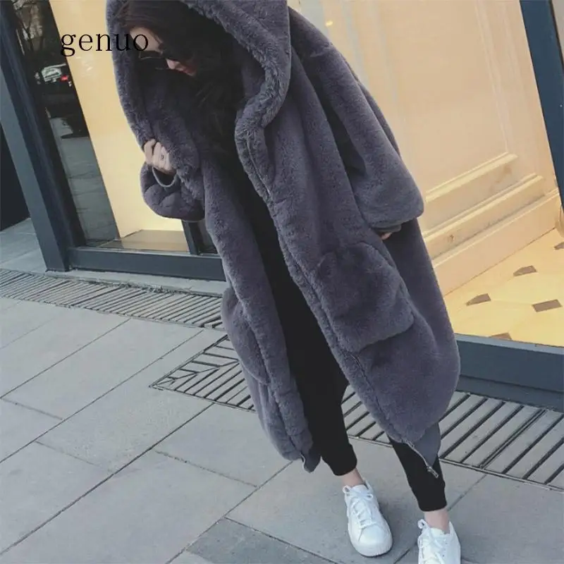 Overcoat Fur & Faux Fur Winter Warm Hooded Fashion Women Jacket 2020 New Large Size Casual Women Fur Coat Outerwear