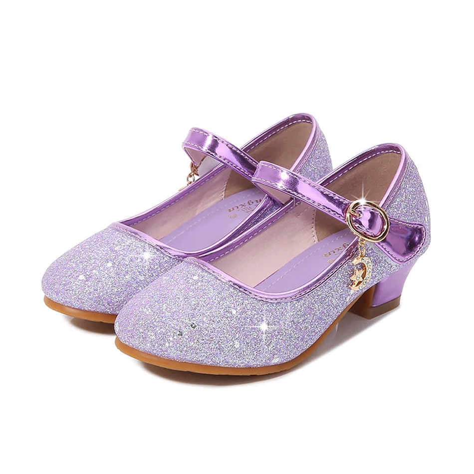 Scarpe da principessa primavera Elsa Cosplay Crystal paillettes scarpe alte Solid Blue Glitter Kids Girl Rapunzel accessori