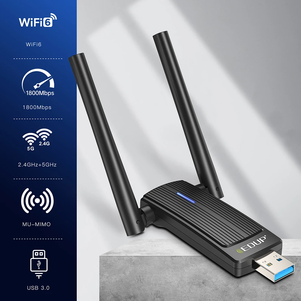 Imagem -04 - Placa de Rede sem Fio Edup Ax1800 Adaptador Wi-fi Usb 3.0 Mu-mimo 2.4g 5ghz Dongle com Antena para pc Windows10 11