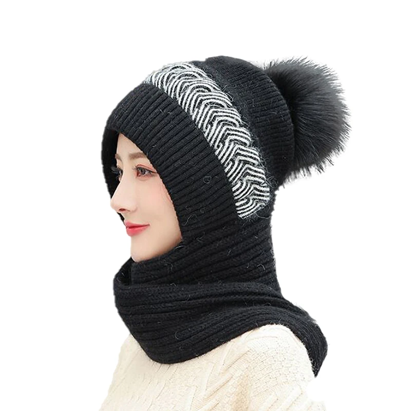 

Brand Winter knitted Beanies Hats Women Thick Warm Beanie Skullies Hat Female knit Letter Bonnet Beanie Caps Outdoor Riding Sets