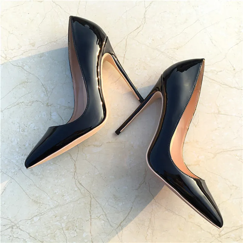 Tikicup Solid Patent Black Women Formal High Heels Elegant Ladies Pointed Toe Stiletto Pumps Chic Designer OL Dress Shoes