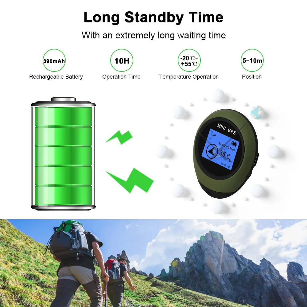 Mini Handheld GPS Tracker Navigation Receiver Location Finder USB Rechargeable with Electronic Compass for Outdoor Travel Hiking