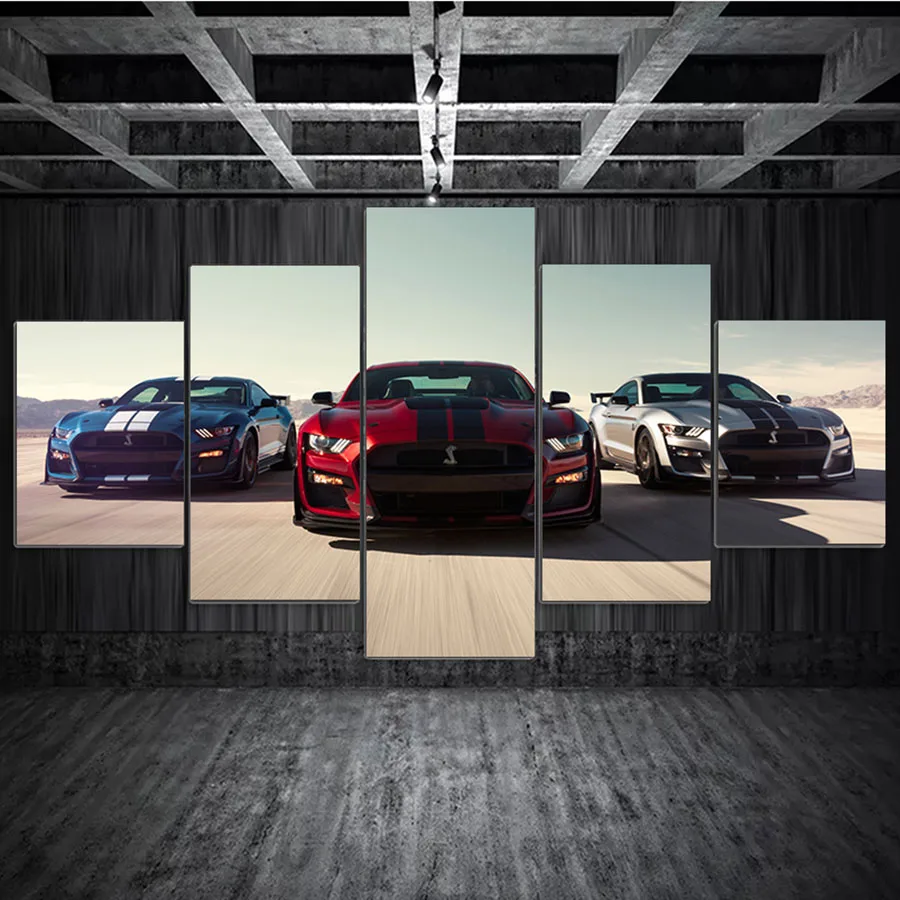 5D Diy Diamond Painting 5 Panel Luxury Cars Ford Mustang Shelby Gt500 Wall Art Pictures Home Decor Posters Painting Living Room