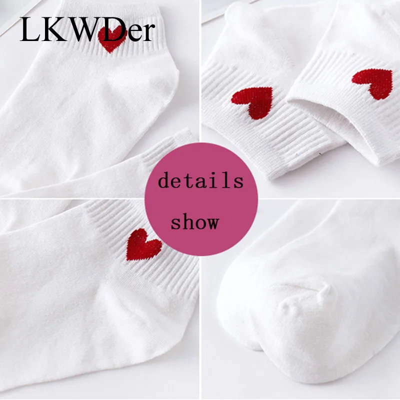 LKWDer 3 Pairs Women Solid Color Love Heart Short Socks Fashion Korean Japanese Harajuku Cute Cotton Sock Lady Girl Ankle Socks image 6
