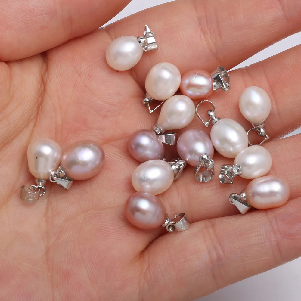 Natural Freshwater Pearl Pendant Rice Shape Pendants for Jewelry Making DIY women\'s elegant Necklace Accessories