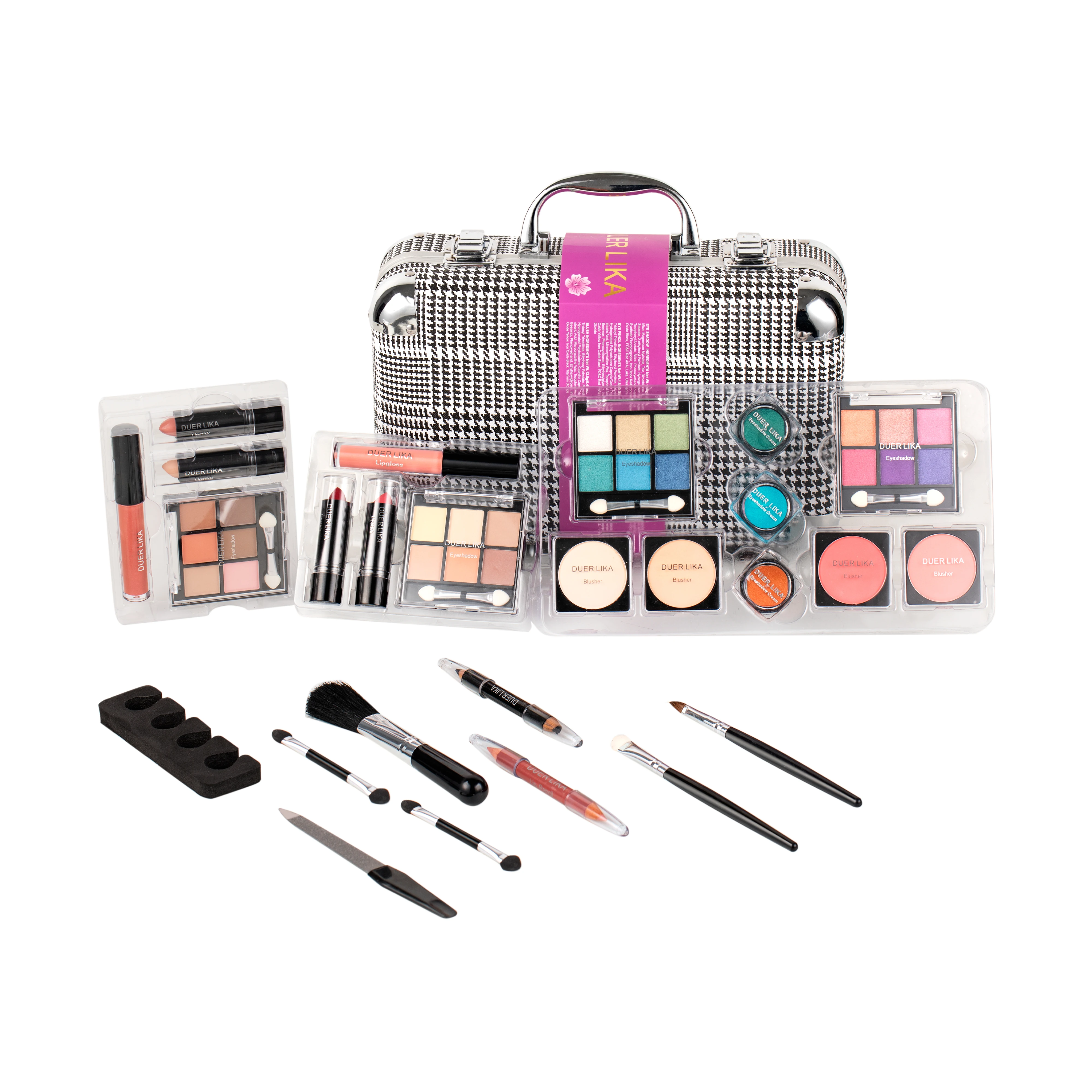 DUER LIKA Carry  Professional 24 Color Eyeshadow Blush Makeup Set Train Case with Pro Make Up Kit and Reusable Aluminum BOX