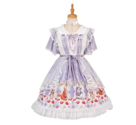 Kawaii mädchen gothic lolita op cos Prinzessin tee party süße lolita kleid vintage oansatz spitze bowknot nette druck viktorianischen kleid