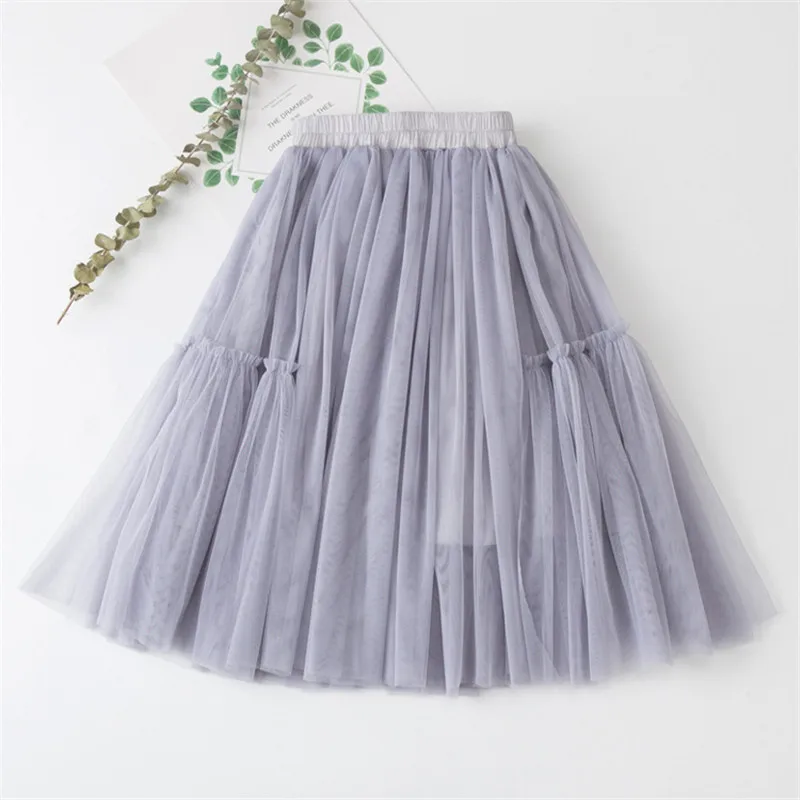 Kids Skirts For Girls Cotton Lace Tutu Pleated Skirt Black Pink Gray Children\'s Clothing 4 6 8 10 12Y Pettiskirt Party Clothes