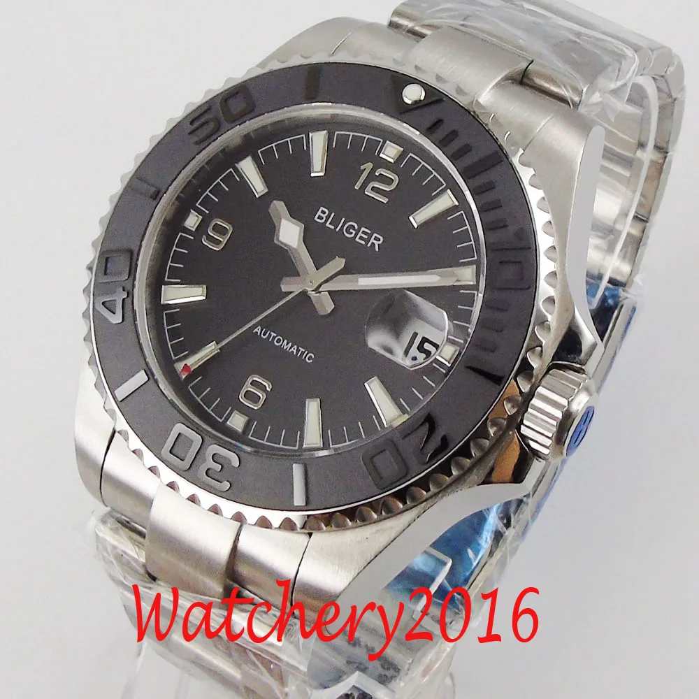 

43mm Bliger Black Dial Ceramic bezel sapphire glass date automatic movement mens watch