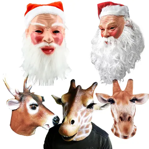 Máscara de látex de cabeza completa de Papá Noel de Navidad realista máscara de látex con cabeza de Animal de ciervo máscara de disfraz de Navidad de Halloween