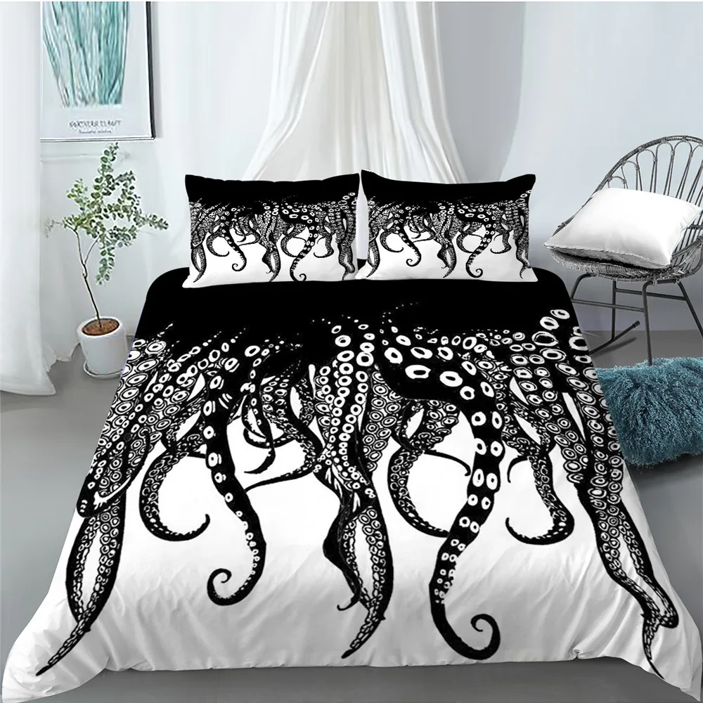 

3D octopus Bedding Set Luxury Cartoon Duvet Cover and Pillowcase Set Kids Bed Comforters Bedroom Set Queen